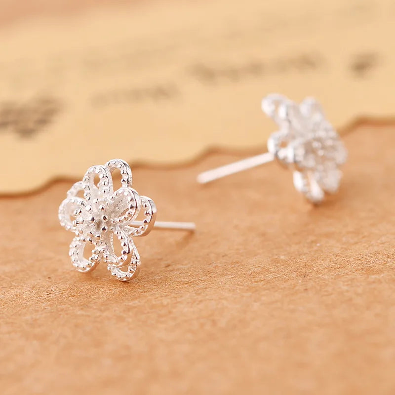 Double Flower Sterling Silver Stud Earrings