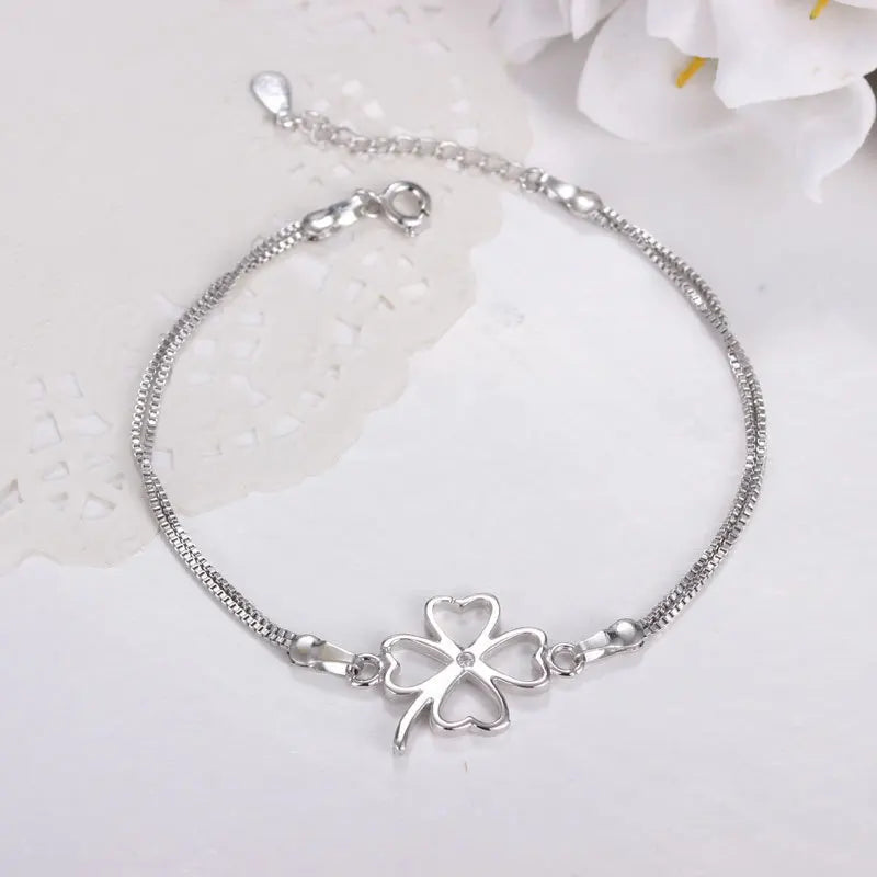 Sterling Silver Single Four Leaf Clover Bracelet