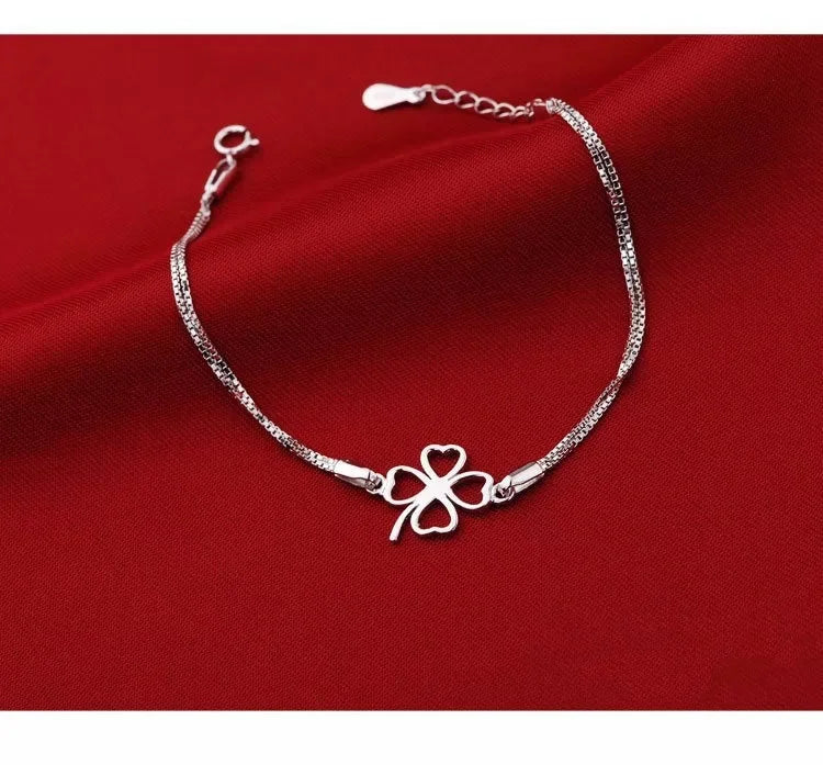 Sterling Silver Single Four Leaf Clover Bracelet