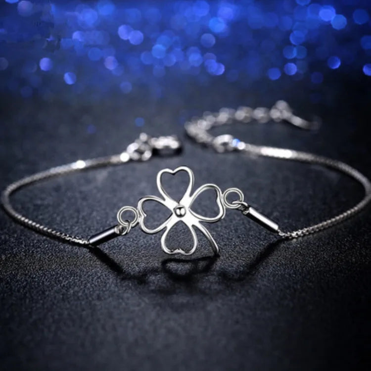 Sterling Silver Single Four Leaf Clover Bracelet
