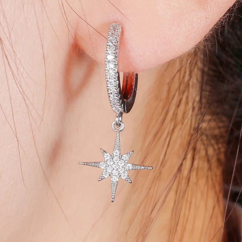 Star & Moon Sterling Silver Hoop Earrings