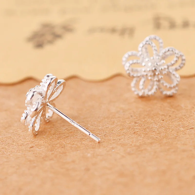 Double Flower Sterling Silver Stud Earrings