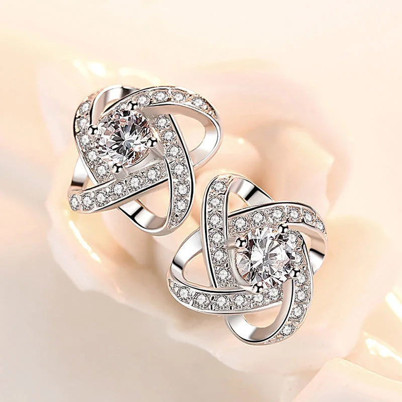 Round Crystal Sterling Silver Stud Earrings