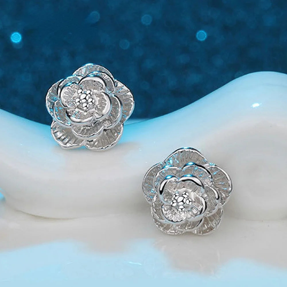 Rose Sterling Silver Stud Earrings
