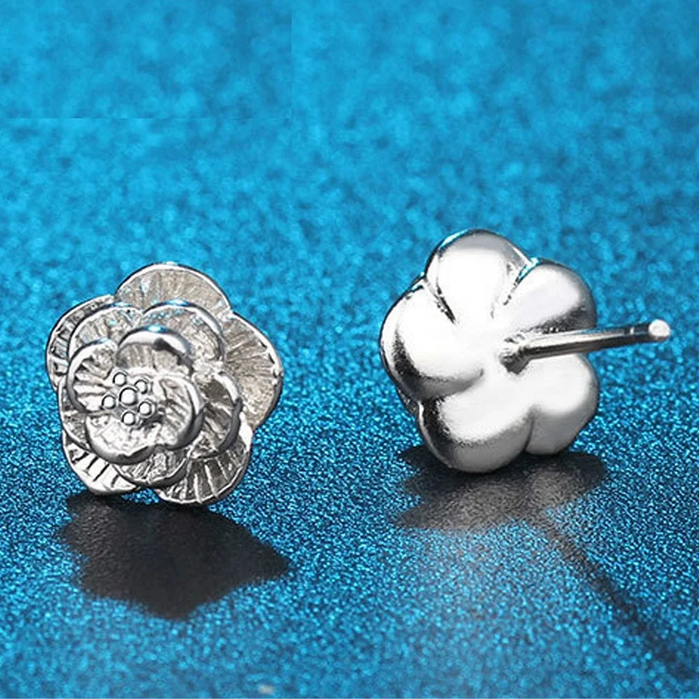 Rose Sterling Silver Stud Earrings