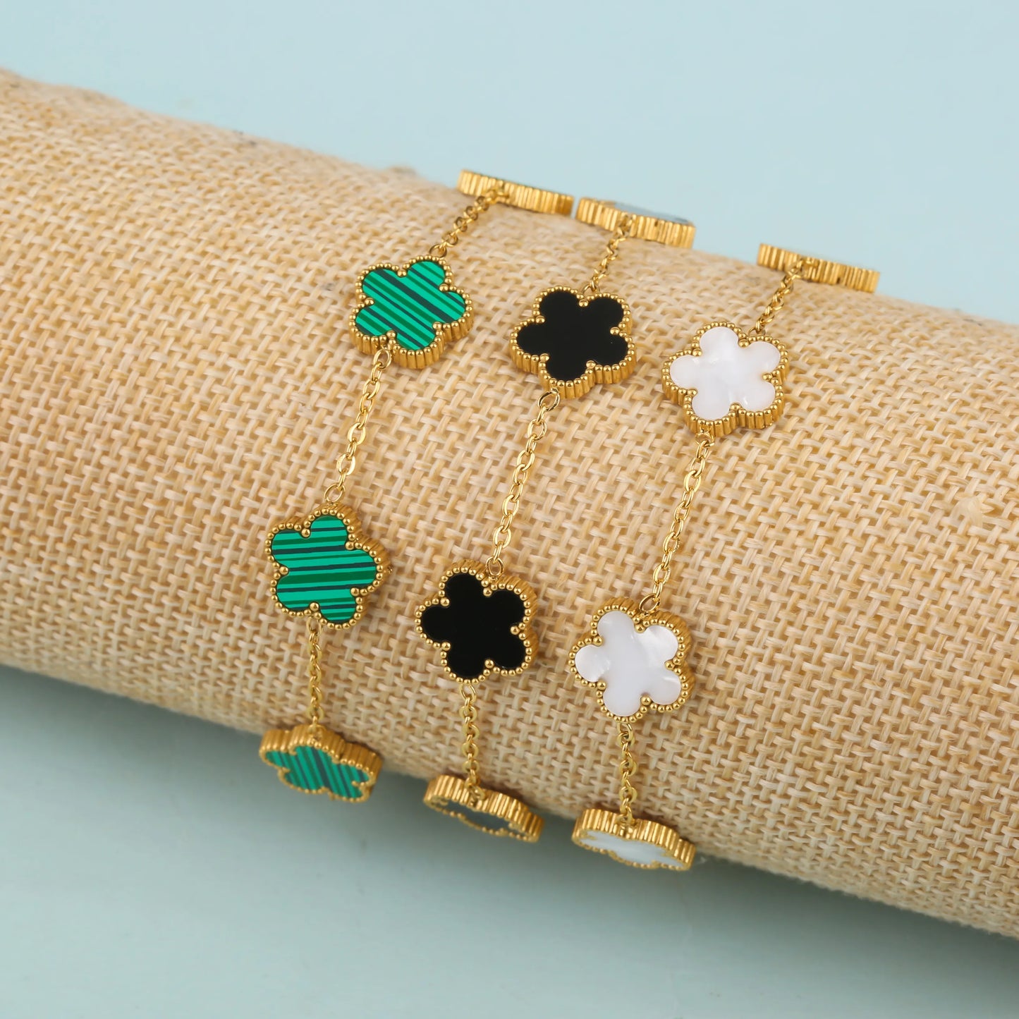 Gold Stainless Steel Four Leaf Clover Bracelet