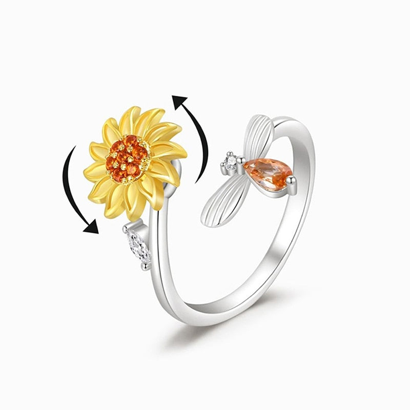 Rotating Sunflower & Bee Ring