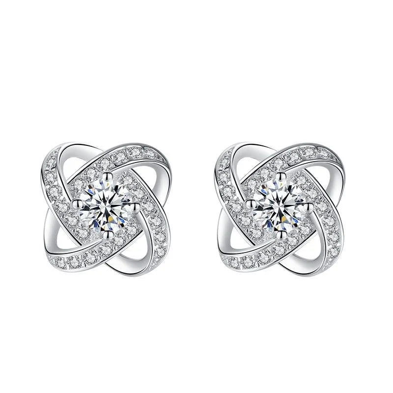 Round Crystal Sterling Silver Stud Earrings
