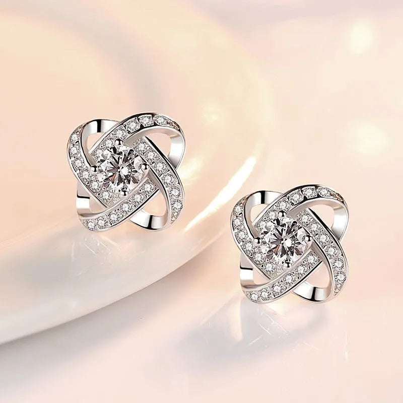 Round Crystal Sterling Silver Stud Earrings