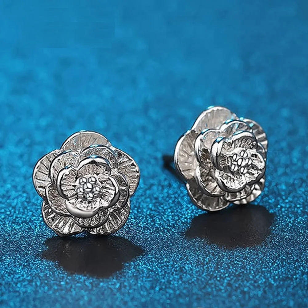 Rose Sterling Silver Stud Earrings