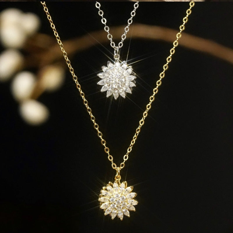 Rotating Sunflower Pendant Necklace