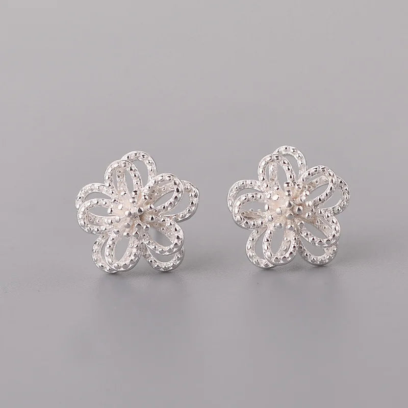 Double Flower Sterling Silver Stud Earrings