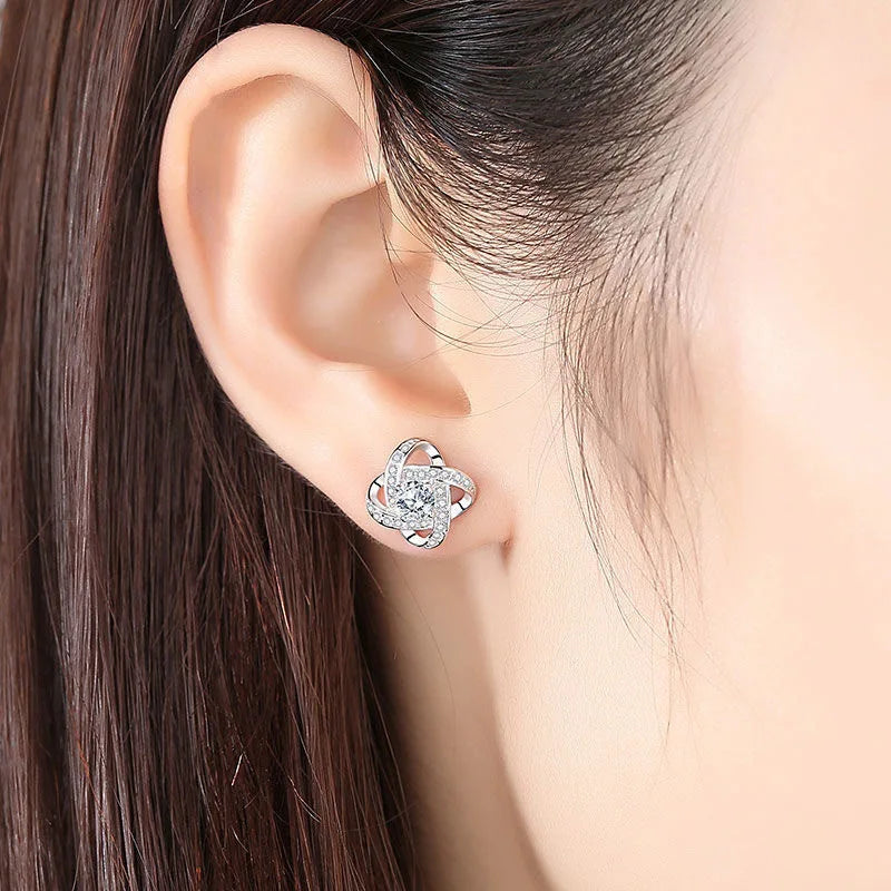 Round Crystal Sterling Silver Stud Earrings