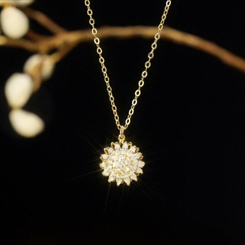 Rotating Sunflower Pendant Necklace