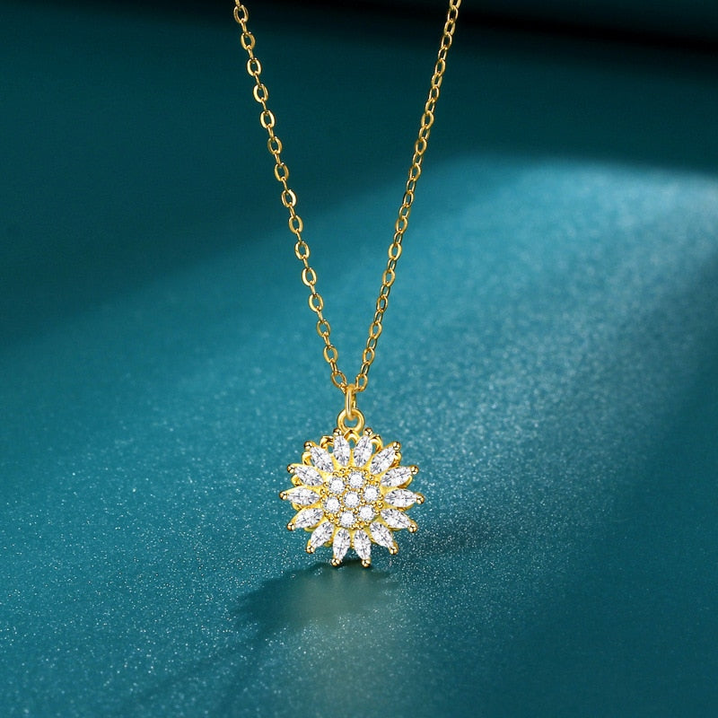 Rotating Sunflower Pendant Necklace