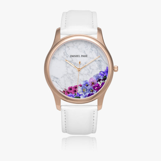 Marble Blush 40mm Leather Strap Watch For Her